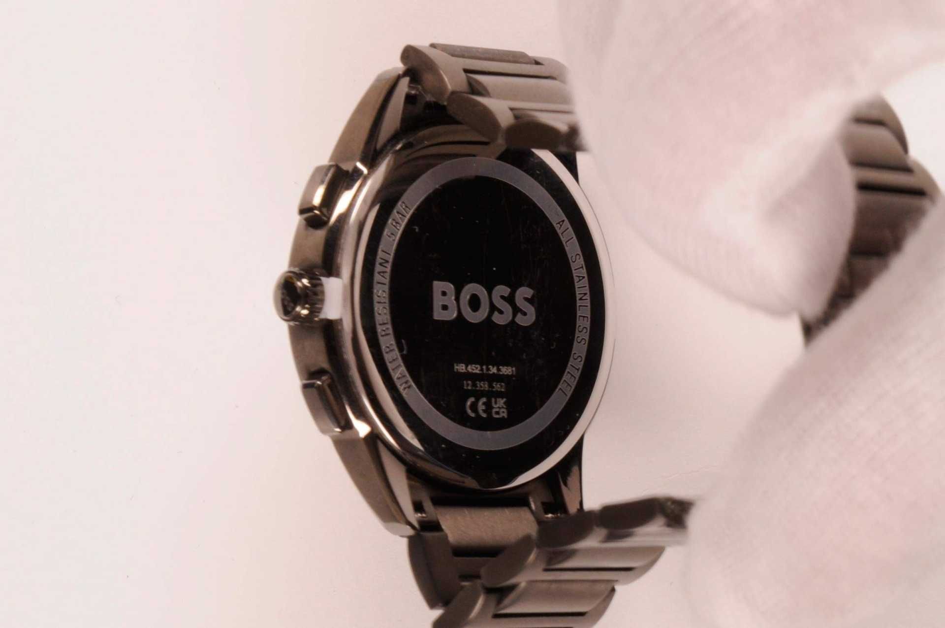 Hugo Boss chronograph 1513929 men's wristwatch. Ca. 43 mm, grey, mineral glass, black analogue dial, - Image 5 of 5