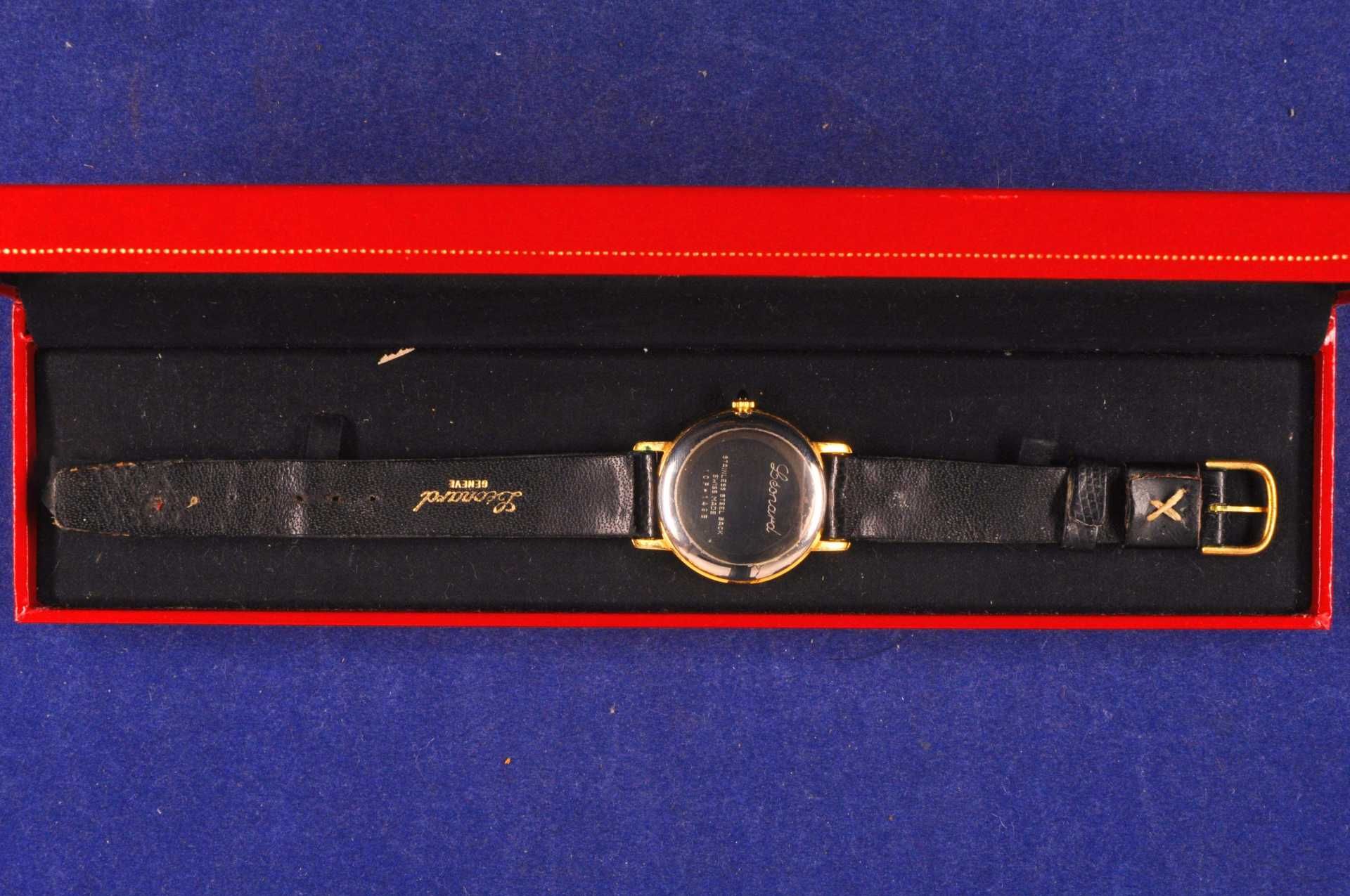  \Leonard Geneve\ Herrenarmbanduhr. Ca. 35mm, Schweiz, Gehäuse Gold Double mit Edelstahldeckel, Gehä - Bild 3 aus 5