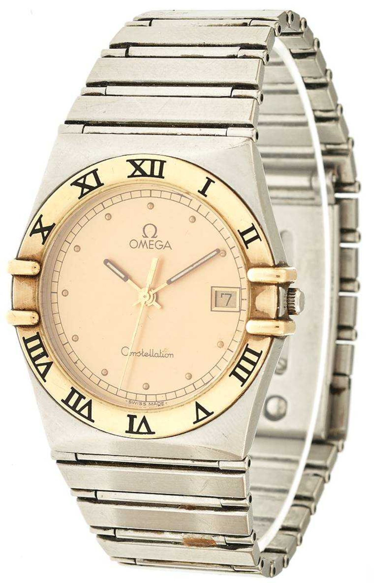 Omega Constellation  Damen Armbanduhr. Ca 33mm, Edelstahl, Quarz, Ref.-Nr.: 396.1070. Goldenes Ziffe