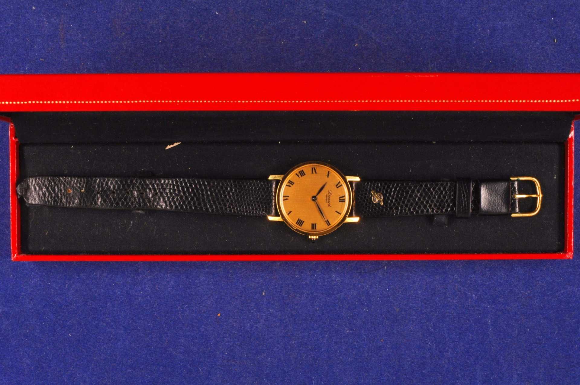 \Leonard Geneve\ Herrenarmbanduhr. Ca. 35mm, Schweiz, Gehäuse Gold Double mit Edelstahldeckel, Gehä - Bild 2 aus 5