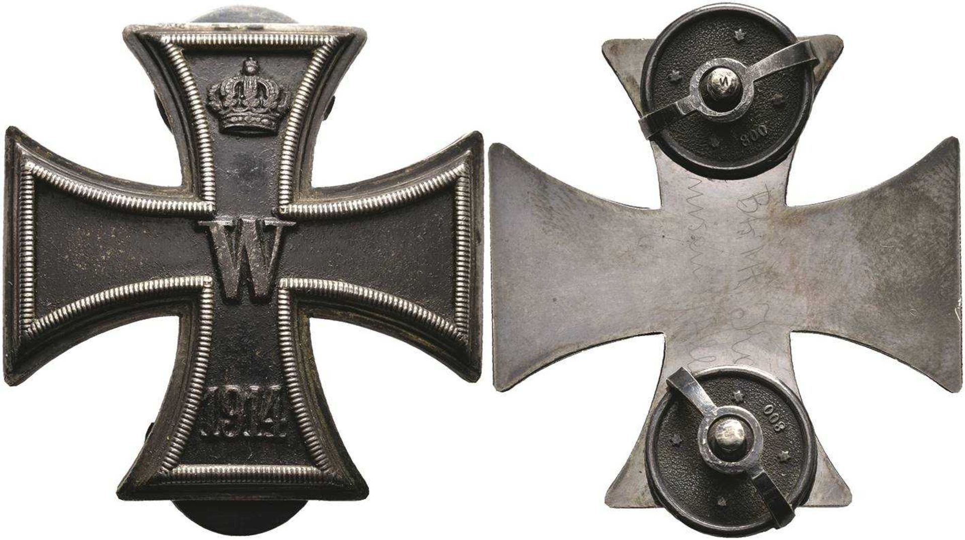 Preußen, Eisernes Kreuz 1914 1. Klasse, gewölbte Form, magnetisch, an doppelter Schraubscheibe, auf