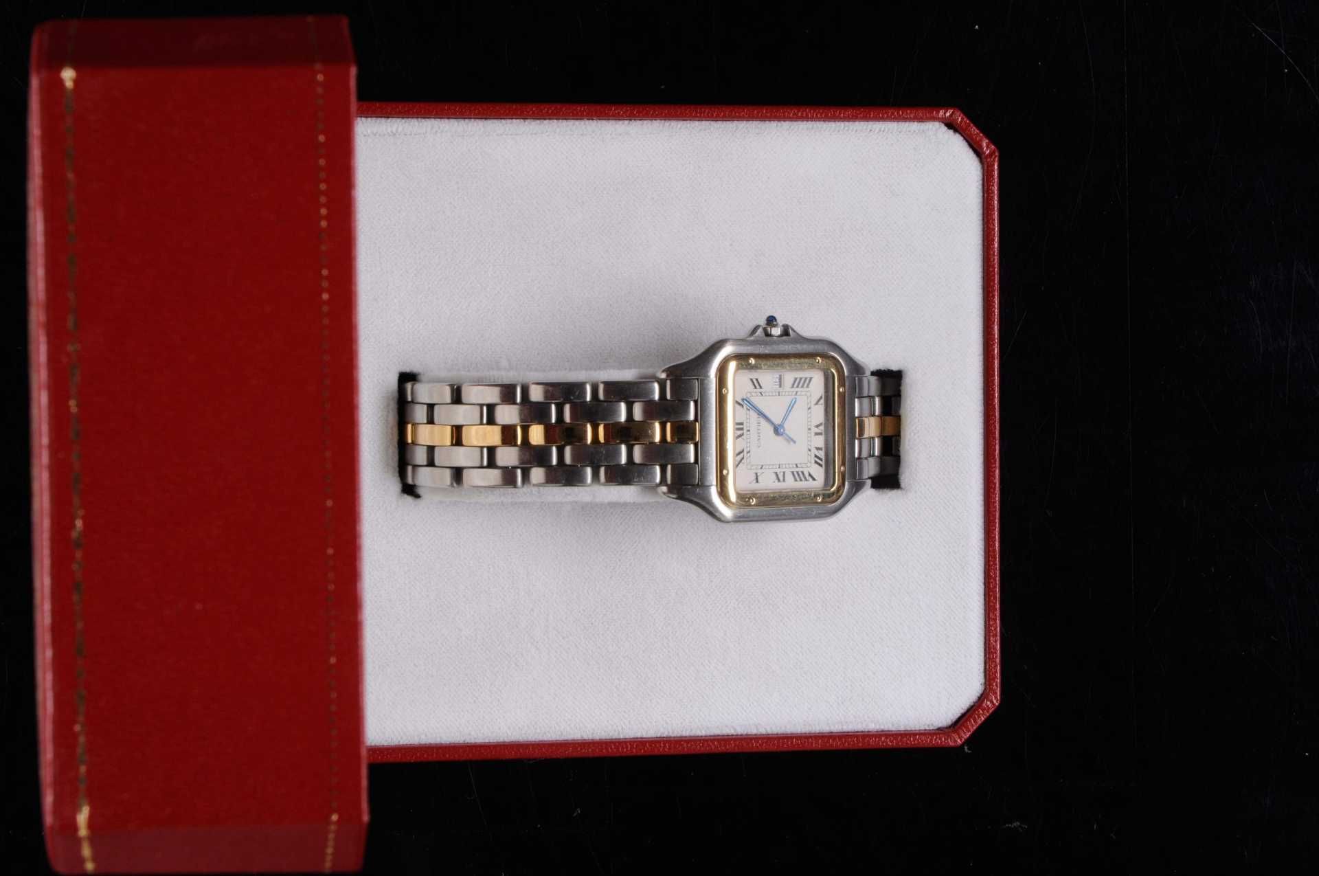 Cartier Panthère Herren Armbanduhr. Ca. 29mm, Edelstahl/750er Gold, Quarz. Emailliertes Ziffernblatt - Bild 4 aus 6