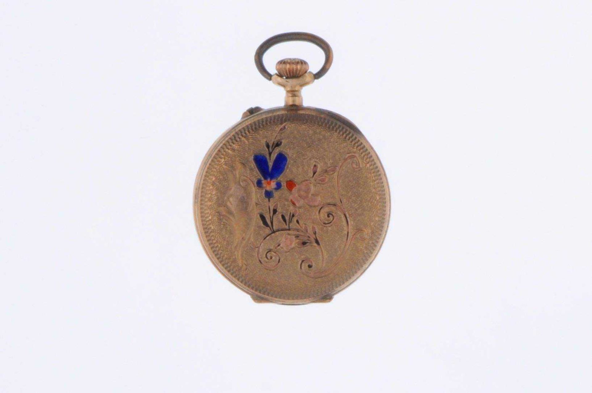Pocket-watch, 19th century, seeming France. Ca. 28, 2 mm, 585er Gold, 17, 8 g. Reverse side floral d - Image 2 of 5