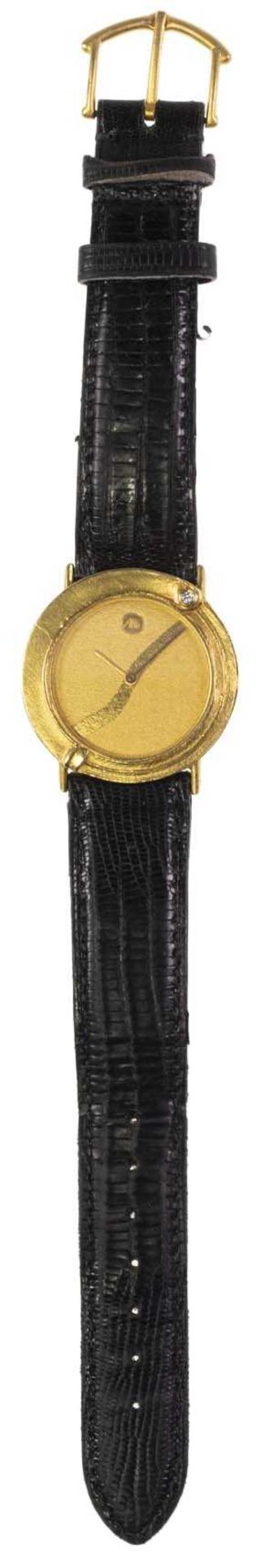 ARS designers gold watch. 750er Gold, as highlight a diamond in the mount, quartz movement, with lea