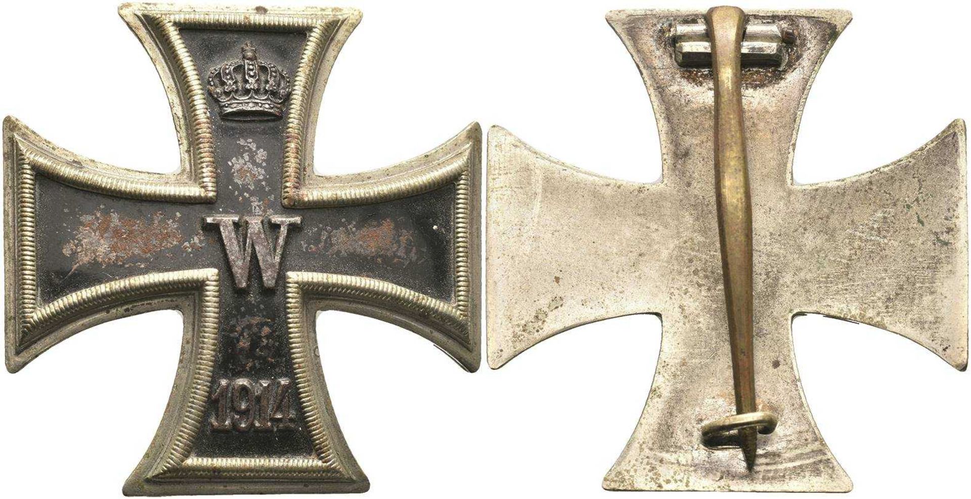 Prussia, Iron Cross 1914 1. Class, arched form, OEK 1908, needle professional replaces, condition 3.