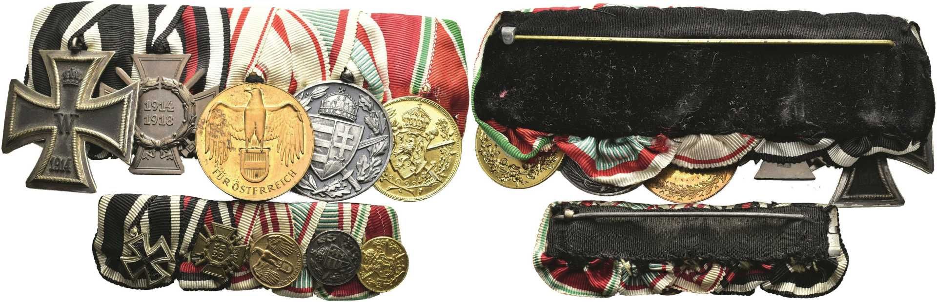 Ordensspange mit 5 Auszeichnungen, dabei Eisernes Kreuz 1914 2. Klasse, Ehrenkreuz für Frontkämpfer