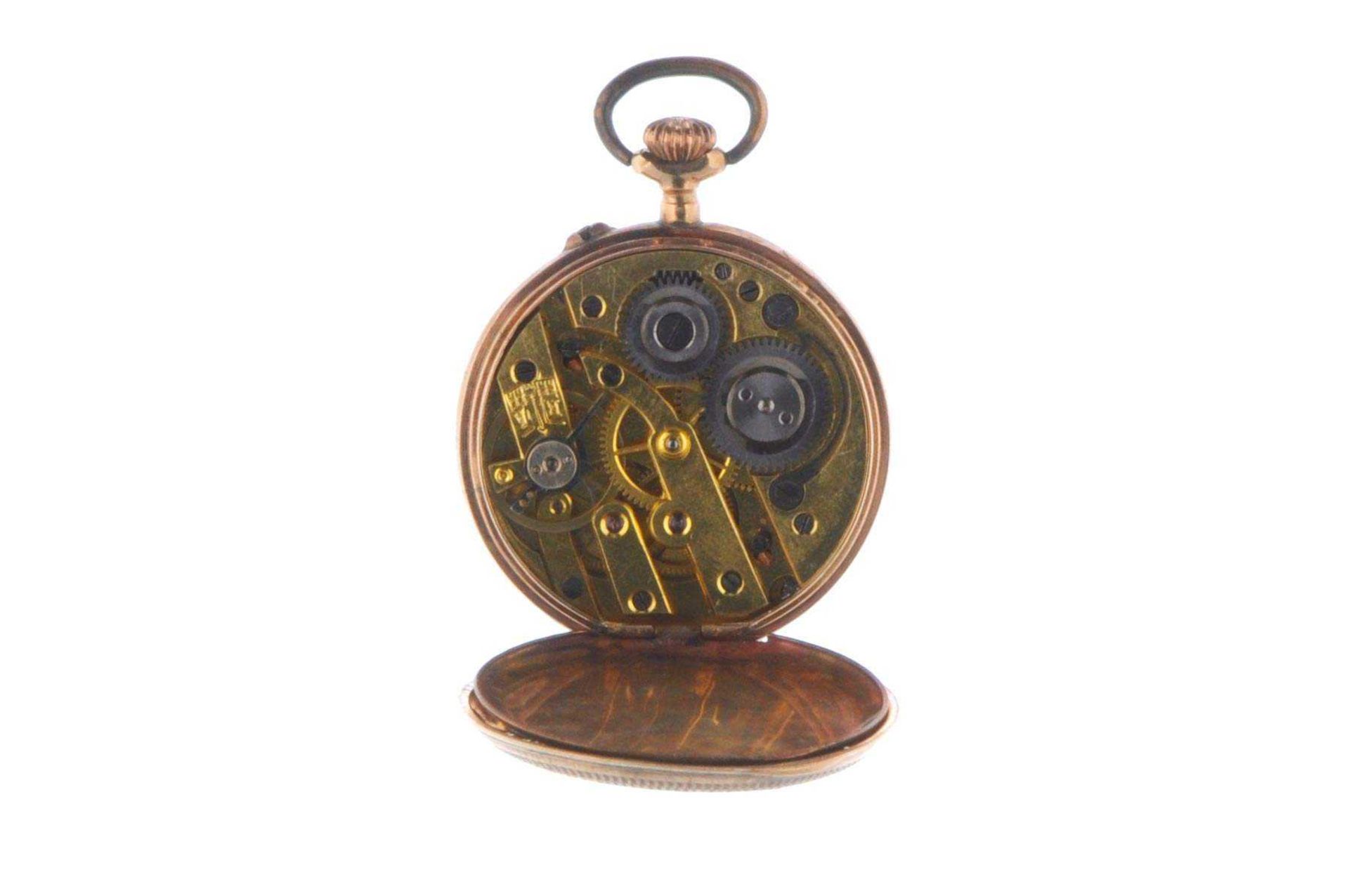 Pocket-watch, 19th century, seeming France. Ca. 28, 2 mm, 585er Gold, 17, 8 g. Reverse side floral d - Image 5 of 5