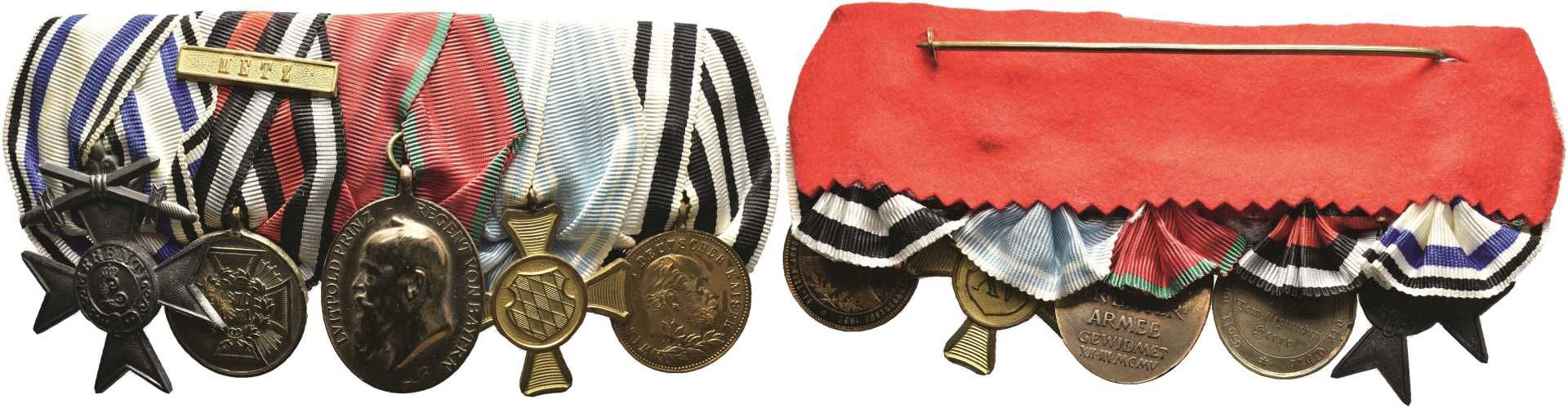 Ordensspange mit 5 Auszeichnungen, dabei Bayern Militär-Verdienstkreuz 3. Form 3. Klasse mit Schwert