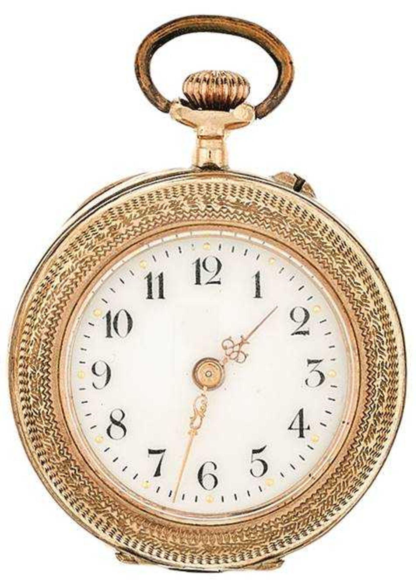 Pocket-watch, 19th century, seeming France. Ca. 28, 2 mm, 585er Gold, 17, 8 g. Reverse side floral d