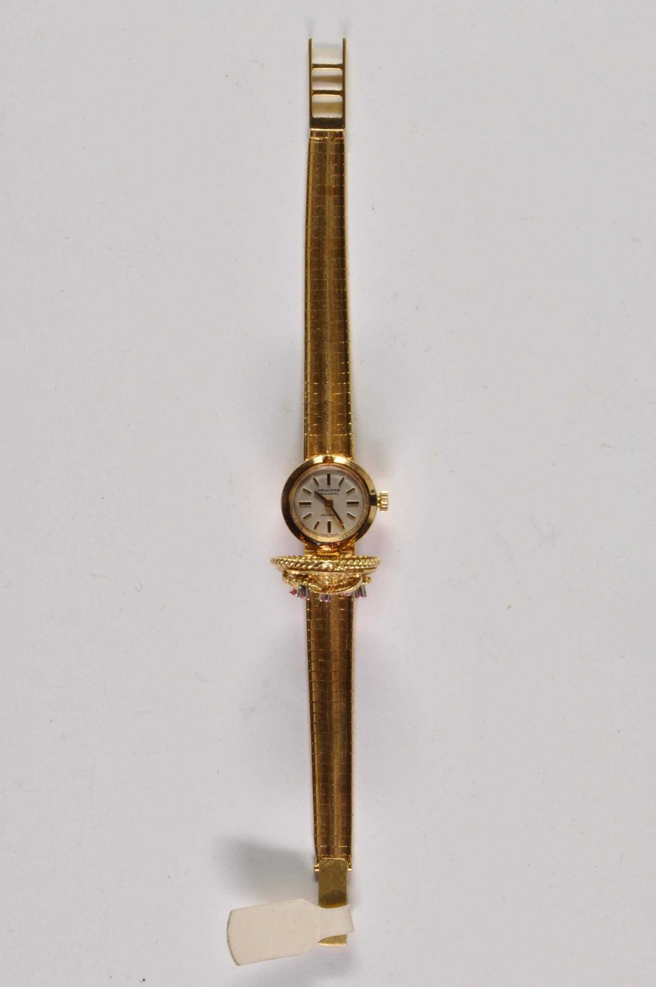 Felicitas Neuchatel Damen Armbanduhr. Ca. 20mm, Formuhr, 750er Gelbgold, Handaufzug. Silberfarbenes - Bild 3 aus 4