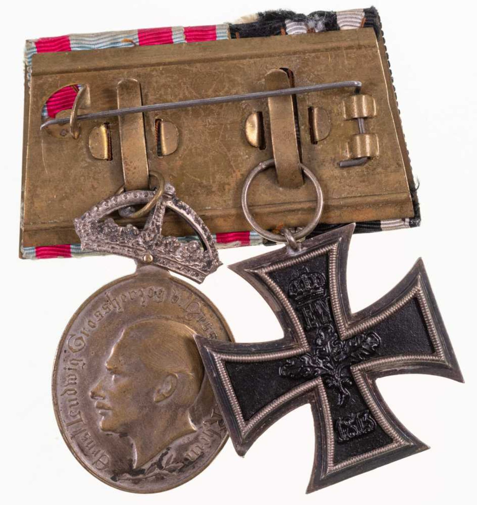Bandspange mit Preussen Eisernes Kreuz 1914 2. Klasse und Hessen Medaille zur 50-Jahrfeier des Leibd - Bild 2 aus 2