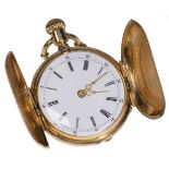 Savonette pocket-watch. Ca. 36, 5 mm, 750er Gold, manual wind. Enameled dial with golden hands and b