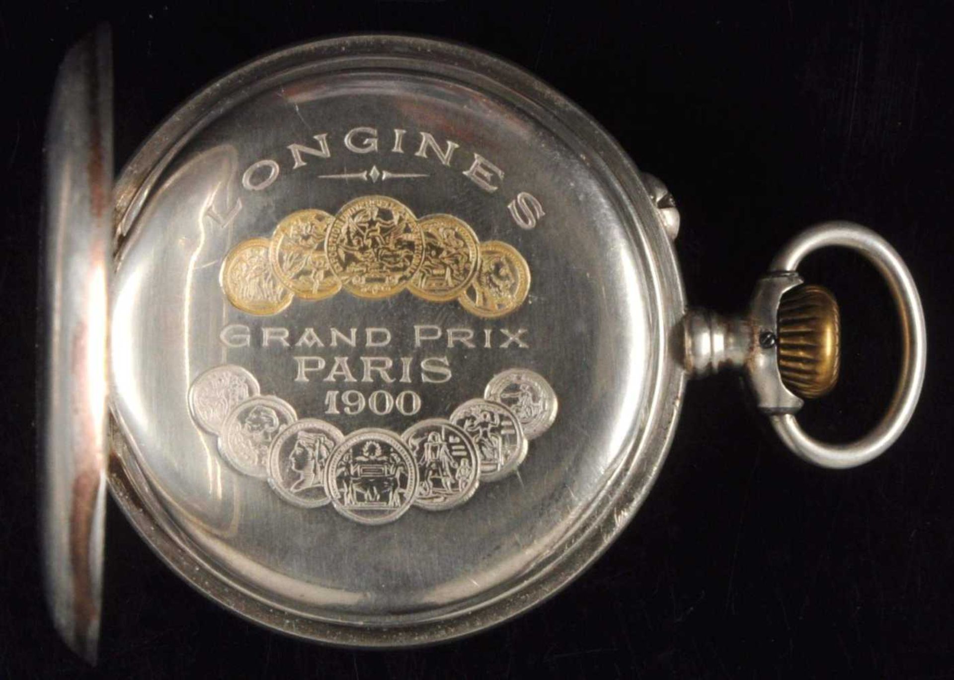 Longines \\grand Prix Paris\\ man pocket watch. Ca. 45 mm, with separate second, 1900, 800er silver, - Image 3 of 5