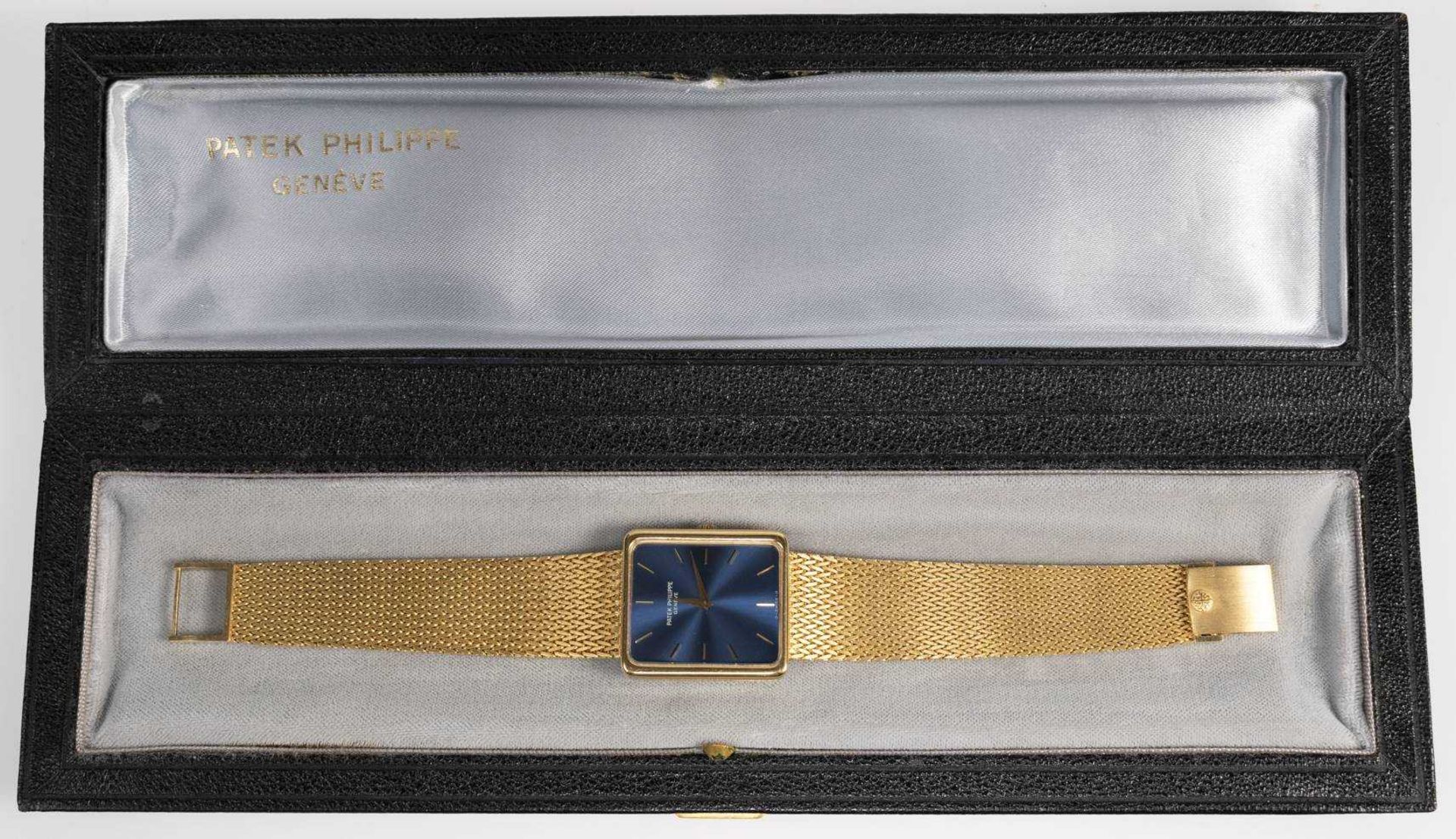Patek Philippe 3599 Herren Armbanduhr. Ca. 28mm, 750er Gelbgold, Handaufzug. Wunderschönes, blaues Z - Bild 4 aus 5