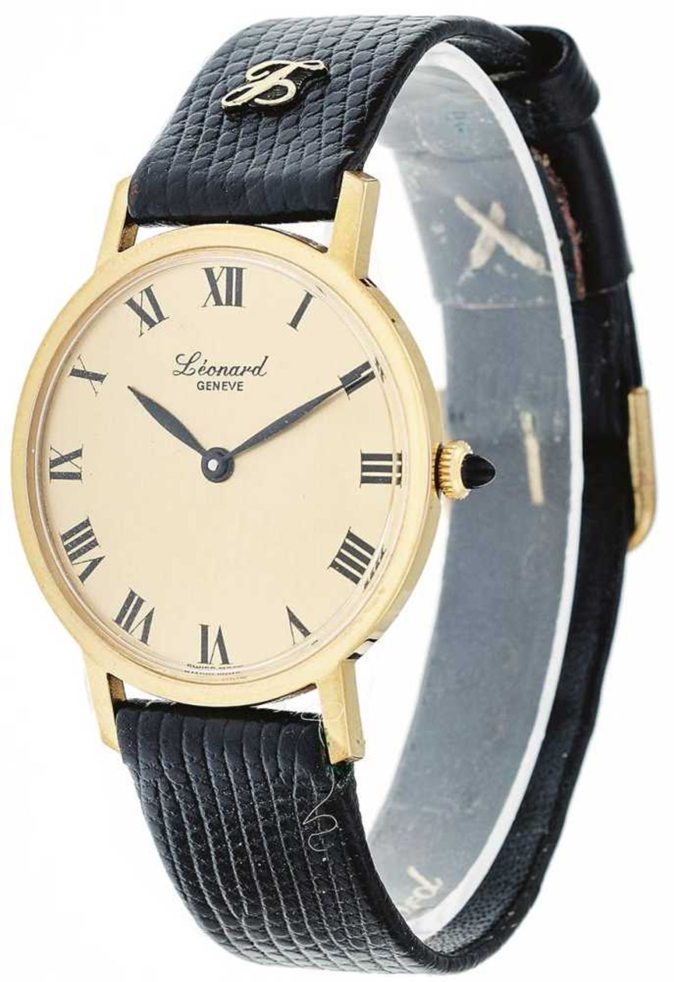 Leonard Geneve men's wristwatch. Ca. 35 mm, Switzerland, case Gold rolled gold with stainless steel