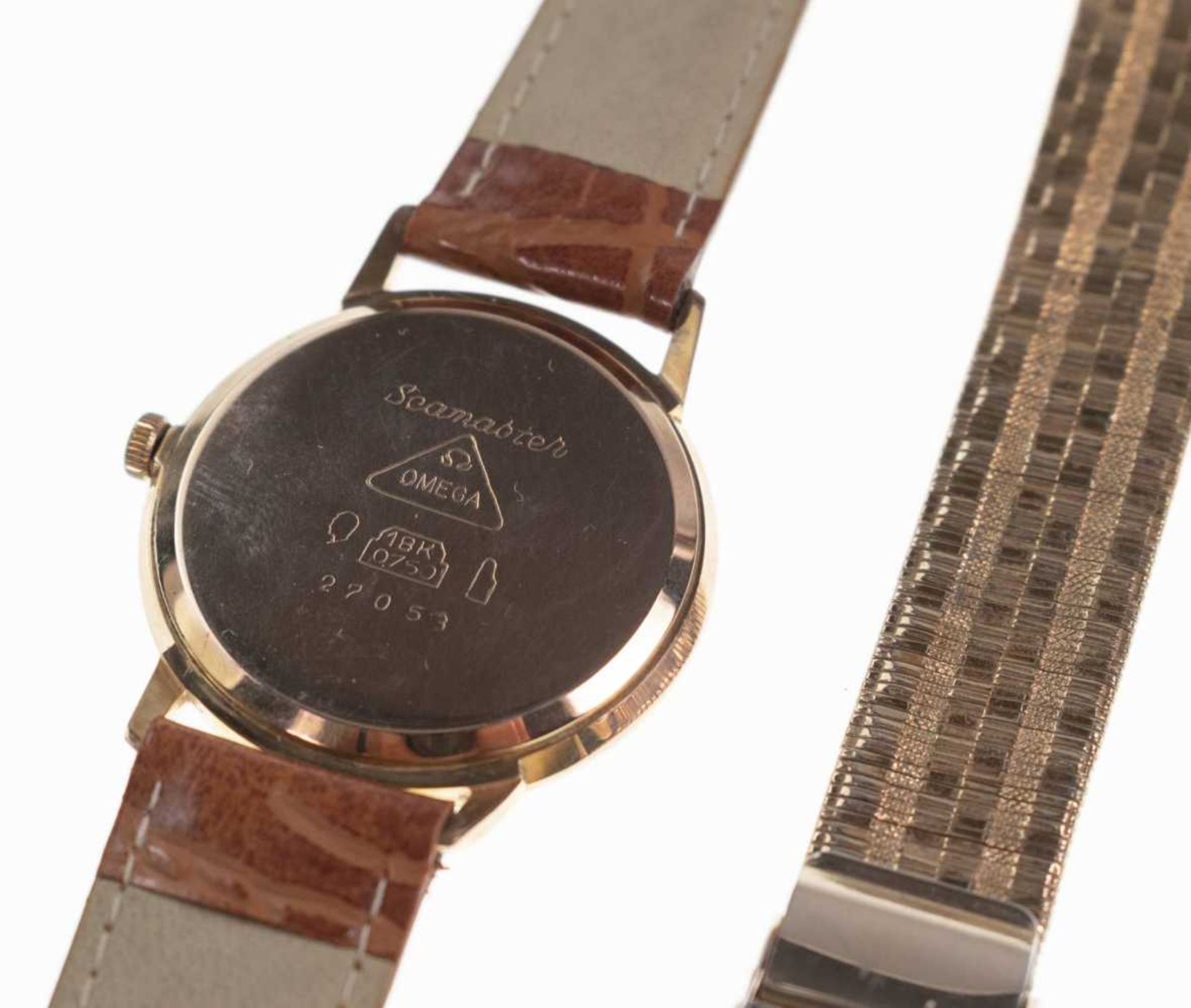 Omega Seamaster gentlemen wrist watch. Ca. 35 mm, 750er Gold case, manual wind. Enameled dial with g - Image 2 of 4