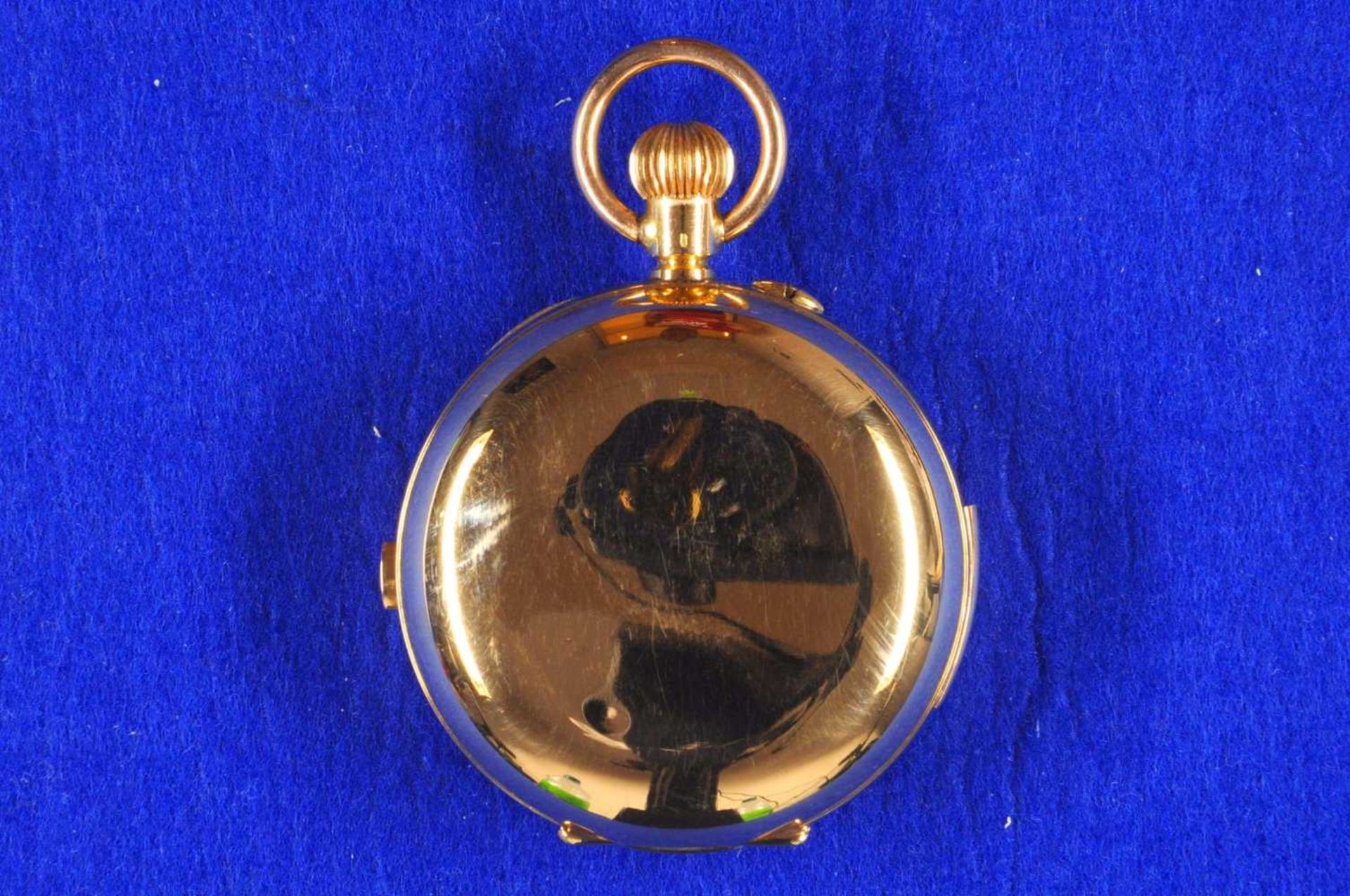 Grand Complication Chronograph Taschenuhr von etwa 1880. Ca. 55mm, 750er Rotgold, Handaufzug. Emaill - Bild 4 aus 4