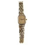 Geneve womens watch. Ca. 18 mm, 585er yellow gold. Champagne-coloured dial with black hands and inde