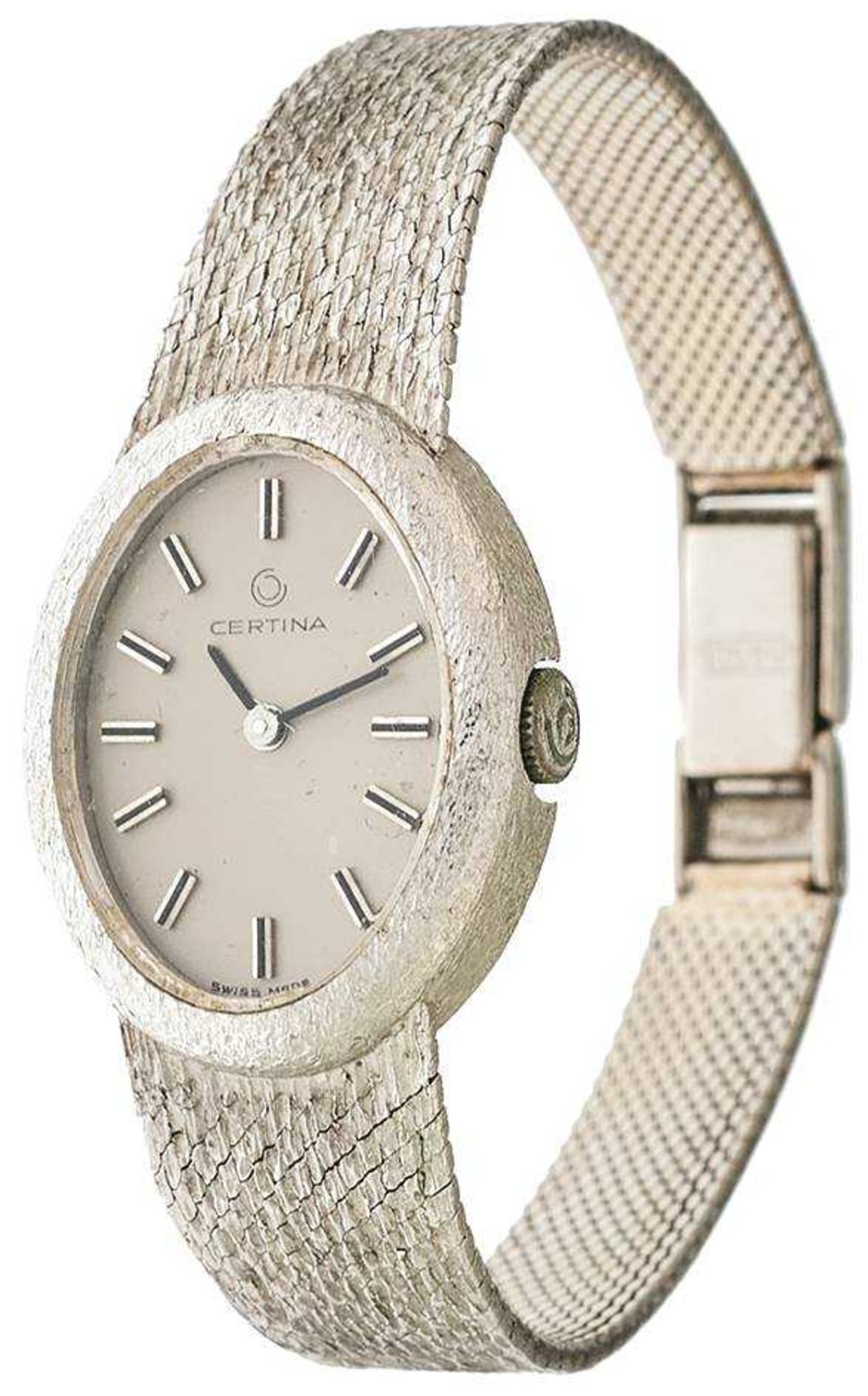 Certina womens watch. Ca. 20 mm, 585er white gold, quartz. Silver-coloured dial with black indexes a