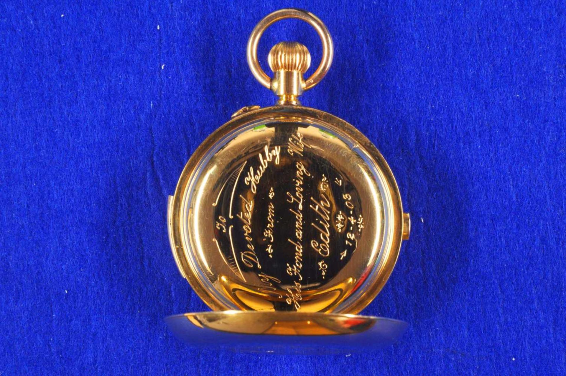 Grand Complication Chronograph Taschenuhr von etwa 1880. Ca. 55mm, 750er Rotgold, Handaufzug. Emaill - Bild 2 aus 4