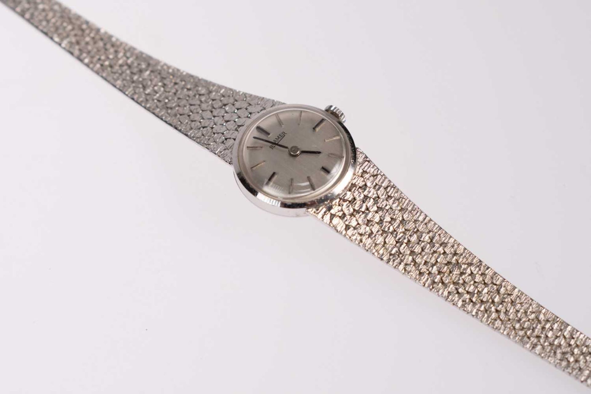 Roamer Damen Armbanduhr. Ca. 17mm, 585er Weißgold, Handaufzug. Silberfarbenes Ziffernblatt mit schwa - Bild 2 aus 3