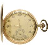 Savonette pocket-watch. Ca. 52 mm, 0.585 red-gold, manual wind. 16 stones, interior cover engraved t