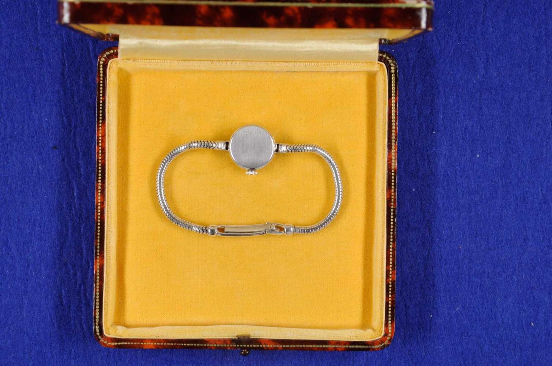 Eszeha Damenarmbanduhr des Bonner Hofjuweliers Dix. Ca. 16mm, 750er Weißgold, Quartz. Das Gehäuse is - Bild 4 aus 4
