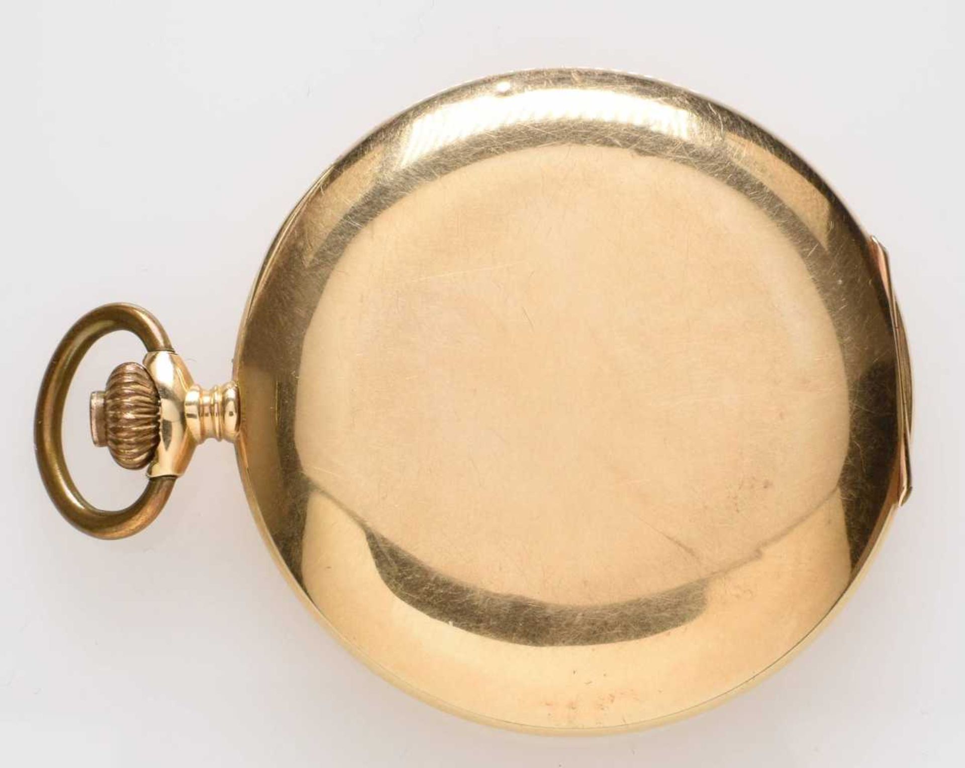 Savonette-Taschenuhr. Ca. 52 mm, 0.585 Rotgold, Handaufzug. 16 Steine, Innendeckel graviert zum Jubi - Bild 2 aus 2