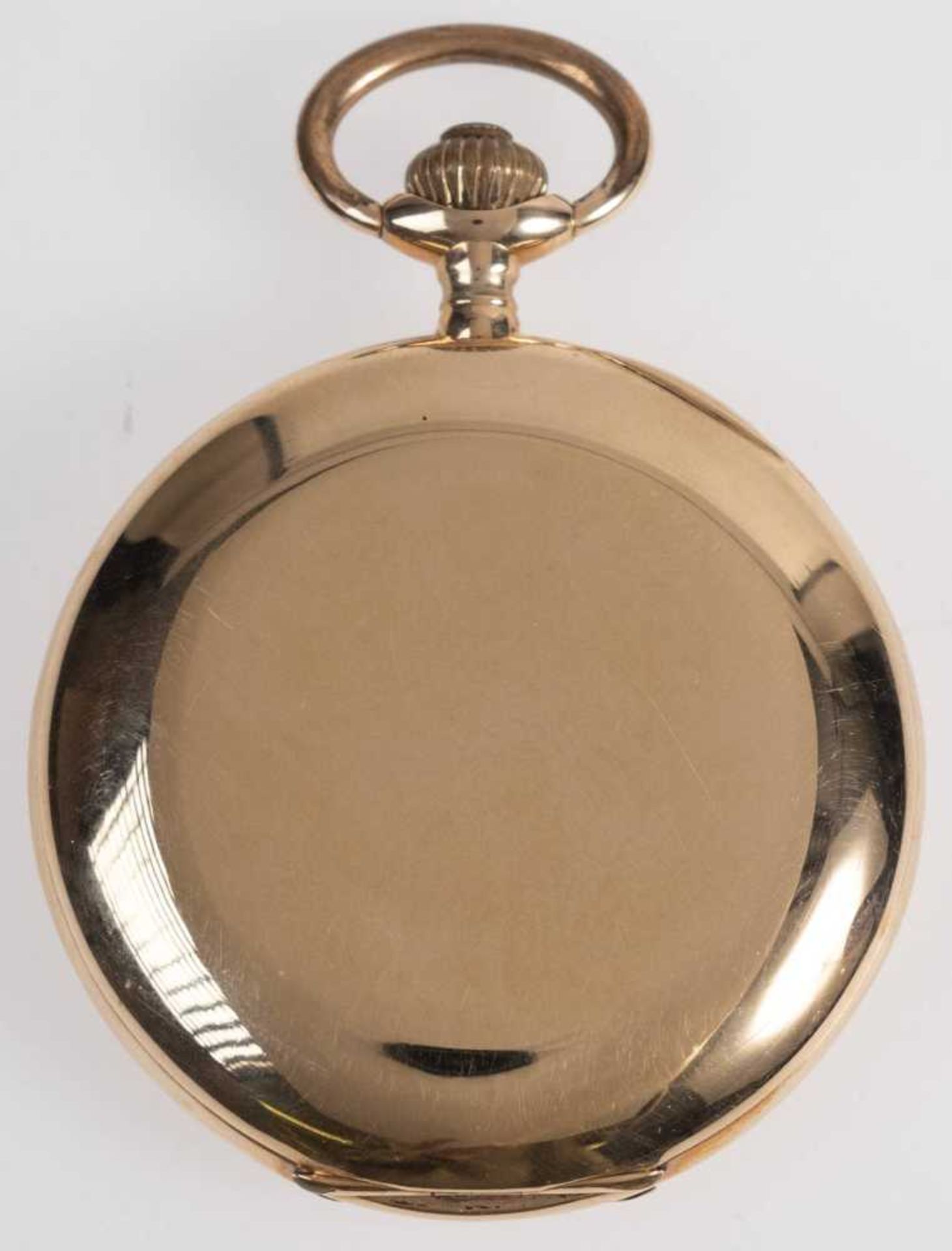 Savonette Taschenuhr. Ca. 51mm, 585er Gold, Handaufzug. Emailliertes Ziffernblatt mit goldenen Louis - Bild 2 aus 3
