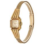 Dainty Freco ladies wrist watch. Ca. 13 mm, 750er Gold, manual wind. Silver-coloured dial, golden in