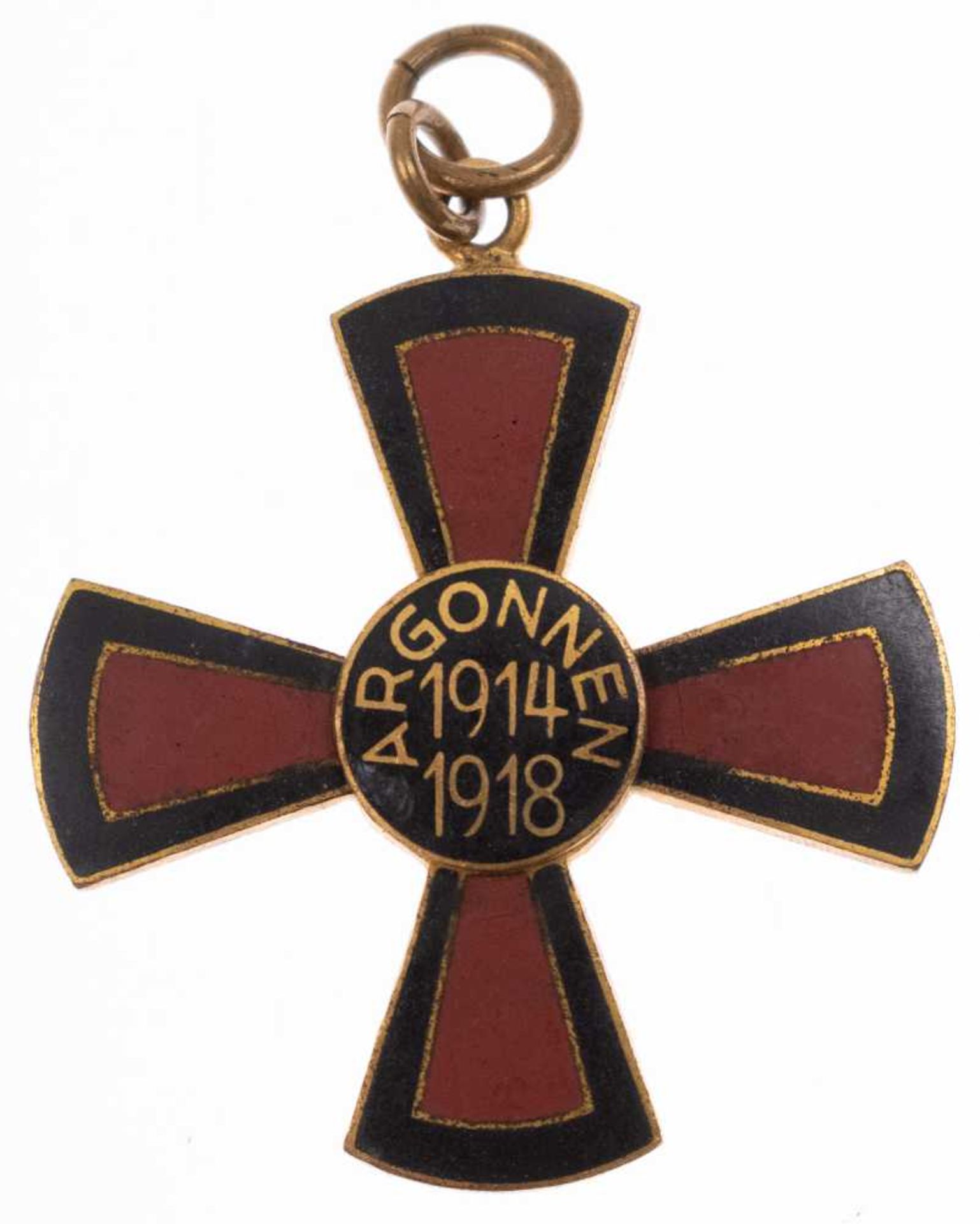 Argonne cross 1914-1918, non-ferrous metal, silver-plated, enameled, on the reverse side with punche
