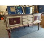 Umberto Mascagni 1950's credenza, with 2 doors & 3 drawers. Features a mix of traditional chinoiseri