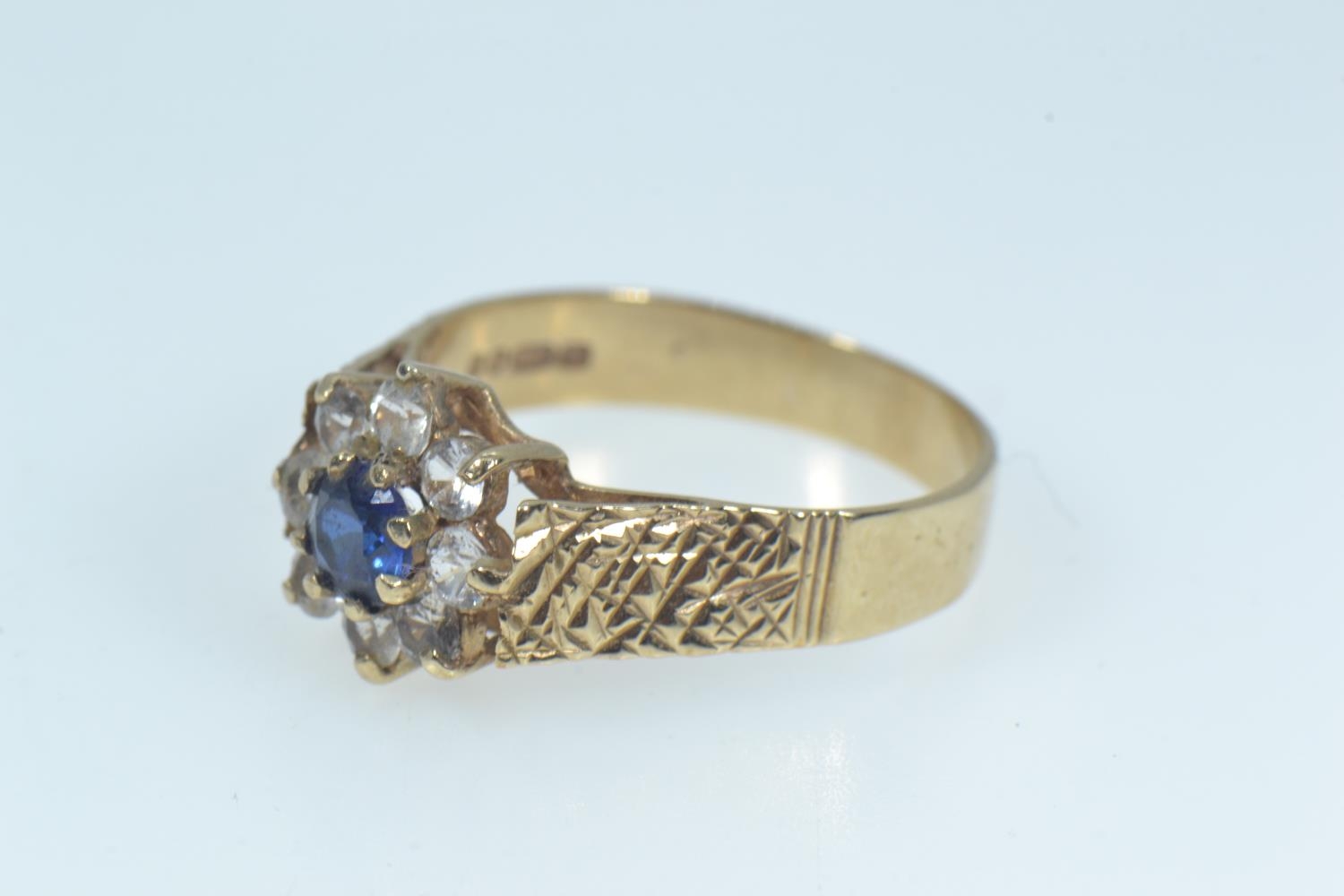 9ct gold, sapphire & white stone cluster ring, size O1/2, gross weight 2.37 grams  - Image 2 of 5