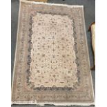 Finely woven Irani rug in shades of cream, blush and pale blue, 3 x 2m