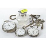 Three HM silver pocket watches, including two ladies half hunters and one gents, reverse of case to