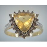 14ct gold, yellow stone & diamond cluster ring, size Q, 4.6 grams