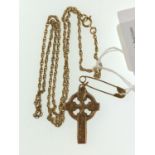 9ct gold Celtic cross pendant, 1.52 grams, together with a rope twist chain, circumference 520mm, we