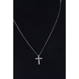 Platinum & diamond cross pendant with platinum chain, pendant length 9mm, chain circumference 455mm,