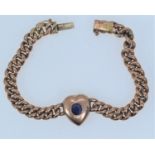 Victorian yellow metal & sapphire keepsake bracelet, tests positive for 9ct gold, the central heart