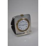Silver cased folding travel clock, import marks for M Dreyfus, London 1920, case 6.5 x 5.5cm