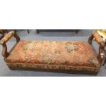 19c day bed/ salon open back sofa with heavy frame and two arm rests. Upholstery finished with rope