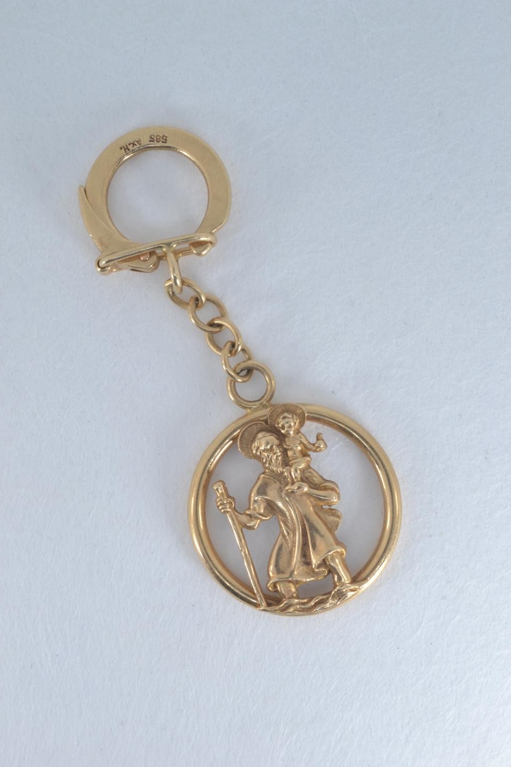 14ct gold St. Christopher key ring, stamped 585 Ax. H., gross weight 12.61 grams 