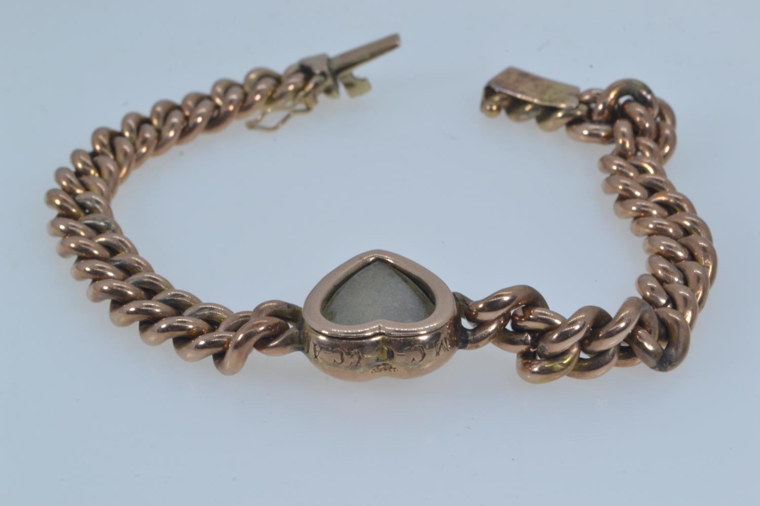 Victorian yellow metal & sapphire keepsake bracelet, tests positive for 9ct gold, the central heart  - Image 2 of 4