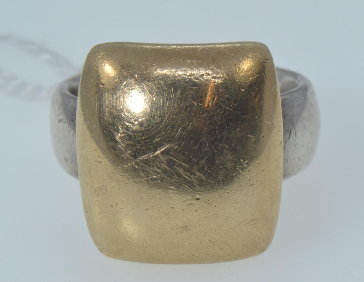 Silver and 9ct gold ring, shank marked STG & 9ct, size R1/2, gross weight 20.61 grams 
