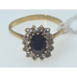 9ct gold, sapphire and white stone cluster ring, size N1/2, gross weight 2.58 grams