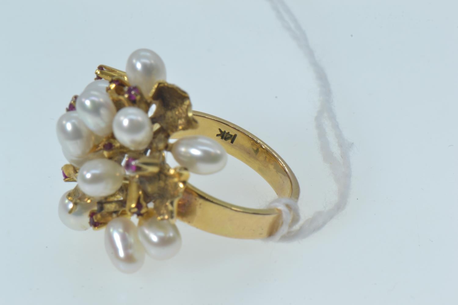 14ct gold cluster ring set with eleven pearls and ten rubies, marked 14K, size L, gross weight 7 gra - Image 5 of 5