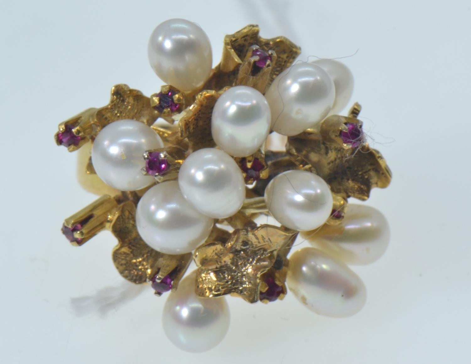 14ct gold cluster ring set with eleven pearls and ten rubies, marked 14K, size L, gross weight 7 gra - Image 2 of 5