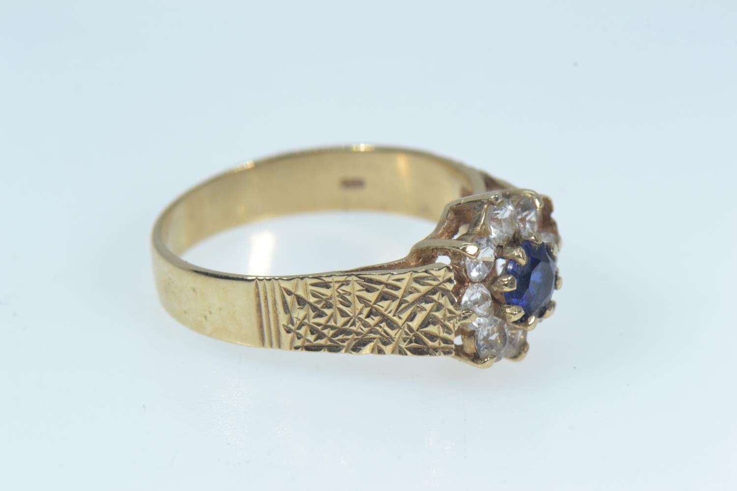 9ct gold, sapphire & white stone cluster ring, size O1/2, gross weight 2.37 grams  - Image 3 of 5