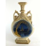 Royal Worcester twin-handled vase, dated 1889, painted with a view of Salisbury Cathedral, possibly