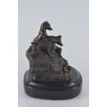 Group of dogs at burrow bronze sculpture, signed to back, H17cm